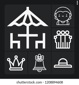 Set of 6 holiday outline icons such as hat, christmas bell, mother, friendship