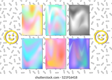 Set of 6 holographic abstract backgrounds. Vector graphics.