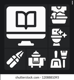 Set of 6 home filled icons such as dustpan, soak, toilet, computer, room service