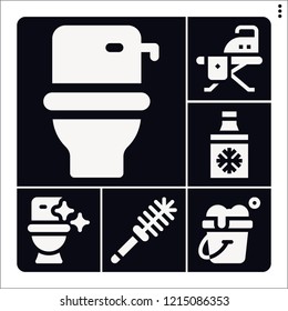 Set of 6 home filled icons such as toilet brush, toilet, bucket, ironing board