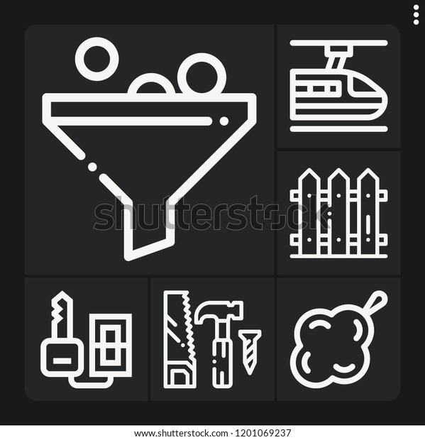 Set of 6 home outline icons such as tool, fence,\
filter, sponge, subway