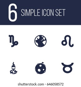 Set Of 6 Horoscope Icons Set.Collection Of Lunar, Augur, Bull And Other Elements.