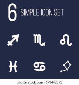 Set Of 6 Horoscope Icons Set.Collection Of Crab, Zodiac Sign, Archer And Other Elements.