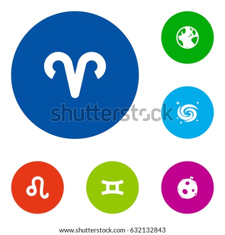 Set Of 6 Horoscope Icons Set.Collection Of Earth Planet, Ram, Space And Other Elements.