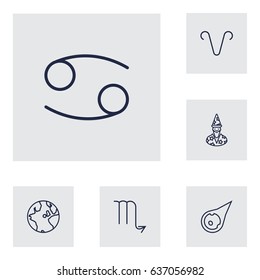 Set Of 6 Horoscope Outline Icons Set.Collection Of Globe, Astrologer, Aries And Other Elements.