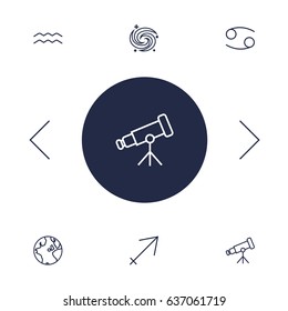 Set Of 6 Horoscope Outline Icons Set.Collection Of Cancer, Aqurius, Telescope And Other Elements.
