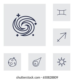 Set Of 6 Horoscope Outline Icons Set.Collection Of Galaxy, Gemini, Sagittarius And Other Elements.