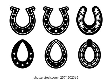 set of 6 Horseshoe silhouette vector cartoon illustration