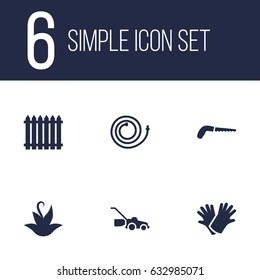 Set Of 6 Horticulture Icons Set.Collection Of Plant, Latex, Garden Hose And Other Elements.