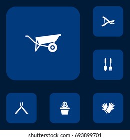 Set Of 6 Horticulture Icons Set.Collection Of Gloves, Pruner, Flowerpot And Other Elements.