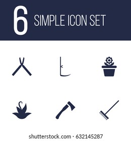 Set Of 6 Horticulture Icons.Collection Of Plant, Axe, Scissors And Other Elements.