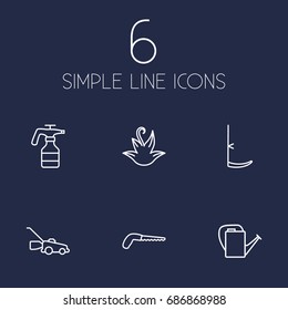 Set Of 6 Horticulture Outline Icons Set.Collection Of Herb, Grass-Cutter, Arm-Cutter And Other Elements.