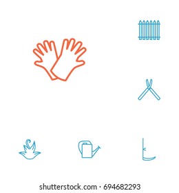 Set Of 6 Horticulture Outline Icons Set.Collection Of Shears, Palisade, Herb And Other Elements.