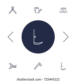 Set Of 6 Horticulture Outline Icons Set.Collection Of Hatchet, Scythe, Secateurs And Other Elements.