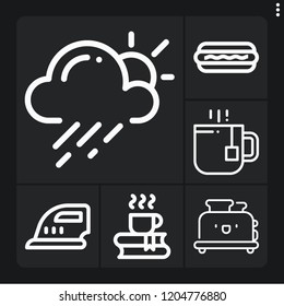 Set of 6 hot outline icons such as weather, tea, ironing, hot dog, coffee