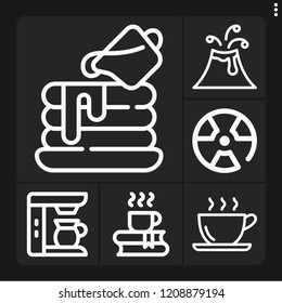 Set of 6 hot outline icons such as radiation, volcano, coffee, coffee machine