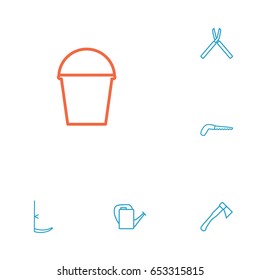 Set Of 6 Household Outline Icons Set.Collection Of Bailer, Arm-Cutter, Shears And Other Elements.