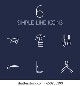 Set Of 6 Household Outline Icons Set.Collection Of Arm-Cutter, Barrow, Instruments And Other Elements.