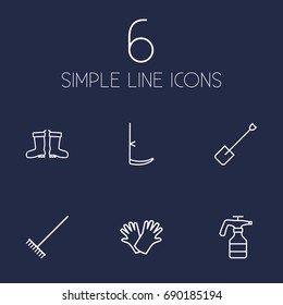 Set Of 6 Household Outline Icons Set.Collection Of Scythe, Atomizer, Safer Of Hand Elements.