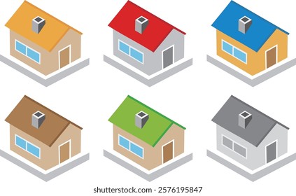 Set of 6 houses seen from an oblique aerial view
