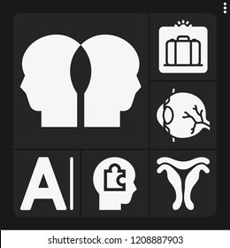 Set of 6 human filled icons such as uterus, eye, scan, character, head