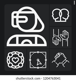 Set of 6 human outline icons such as select, cyborg, handshake, relationship, group