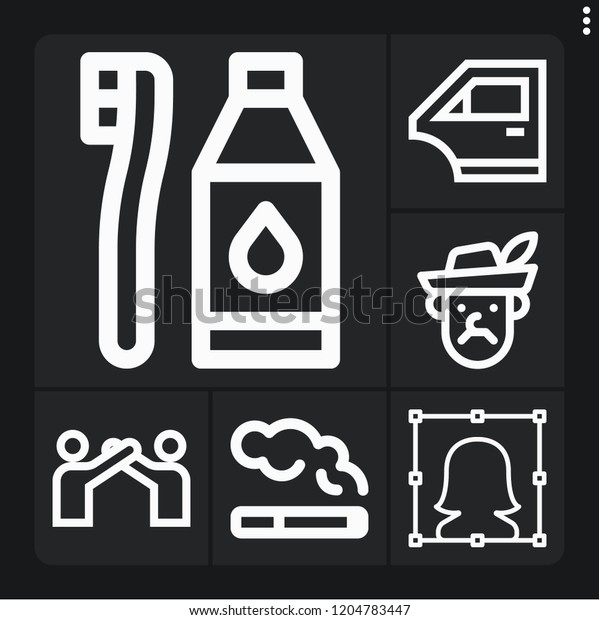 Set of 6 human outline icons such as\
cigarrete, user, car door, robin hood, tooth\
brush