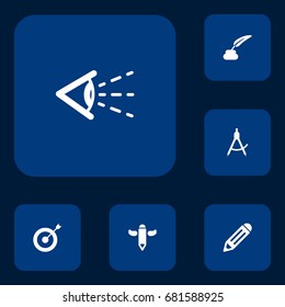 Set Of 6 Icons Set. Collection Of Compass, Arrow, Look And Other Elements.
