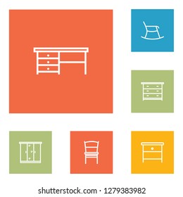 Set of 6 set icons line style set. Collection of stool, bedside table, worktop and other elements.