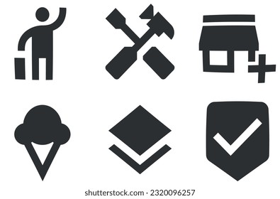 Conjunto de 6 mapas de iconos. Iconos modernos de línea delgada. Icono de Establecer calidad. Conjunto de símbolos lineales. Gran conjunto de iconos de la interfaz de usuario. Ilustración del vector