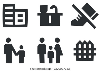Set of 6 icons Places. A set vector icons. Set Quality icon. for mobile and web. Thin filled icons pack. UX UI