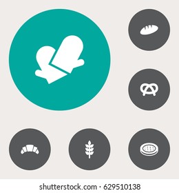 Set Of 6  Icons Set.Collection Of Cake, Loaf, Grain And Other Elements.