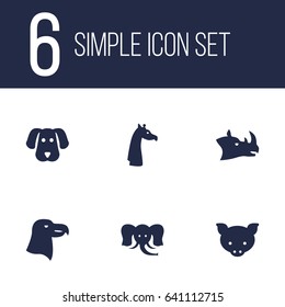 Set Of 6 Icons Set.Collection Of Camelopard, Rhinoceros, Hog And Other Elements.