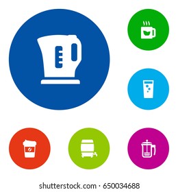 Set Of 6  Icons Set.Collection Of Cask, Electric Teapot, Hot And Other Elements.