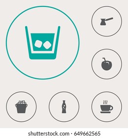 Set Of 6  Icons Set.Collection Of Ice, Fizzy Water, Fridge And Other Elements.