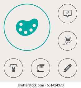 Set Of 6  Icons Set.Collection Of Illuminator, Artist, Screen And Other Elements.