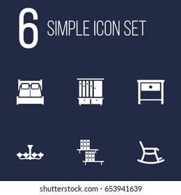 Set Of 6 Set Icons Set.Collection Of Luster, Wardrobe, Rocking Furniture And Other Elements.
