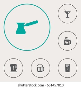 Set Of 6  Icons Set.Collection Of Soda, Turkish Coffee, Drink And Other Elements.