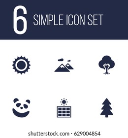 Set Of 6  Icons Set.Collection Of Solar Panel, Bear, Solar And Other Elements.