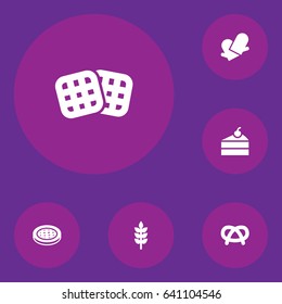 Set Of 6  Icons Set.Collection Of Wafer, Snack, Cake And Other Elements.
