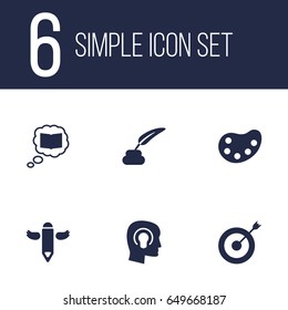Set Of 6  Icons Set.Collection Of Wings, Arrow, Pencil And Other Elements.