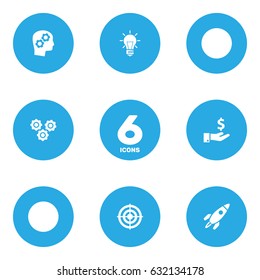 Set Of 6 Idea Icons Set.Collection Of Bulb, Sponsor, Thinking Head And Other Elements.