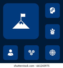 Set Of 6 Idea Icons Set.Collection Of Time In Fire, Thinking Head, Goal And Other Elements.