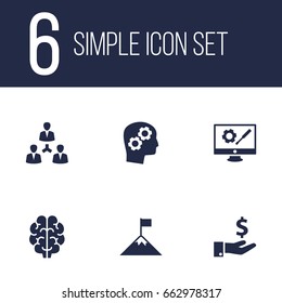 Set Of 6 Idea Icons Set.Collection Of Unity, Thinking Head, Intelligence And Other Elements.