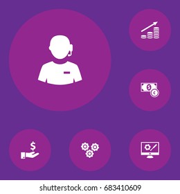 Set Of 6 Idea Icons Set.Collection Of Currency, Call Center, Gear And Other Elements.
