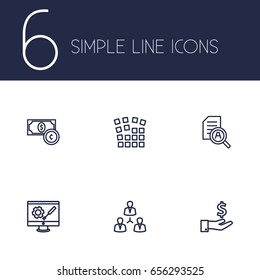 Set Of 6 Idea Outline Icons Set.Collection Of Currency, Grid Structure, Research And Other Elements.