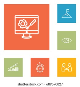 Set Of 6 Idea Outline Icons Set.Collection Of Partnership, Profit, Deadline And Other Elements.