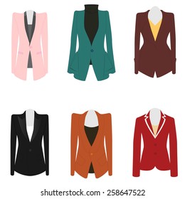 Set Of 6 Illustration Business Women Suit 