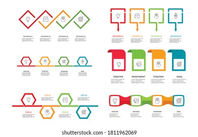 Establecer 6 ilustración. Concepto creativo para infografía con 4 pasos, opciones. Visualización de datos empresariales.