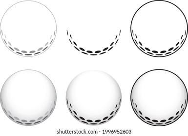 A set of 6 illustrations depicting a golf ball in a simple manner